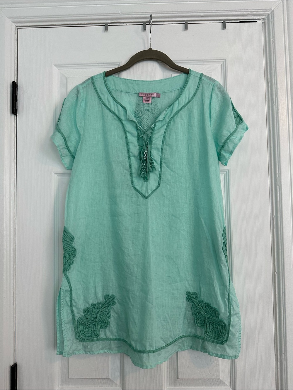 Calypso St. Barth Seafoam Embroidered Tassel Tunic